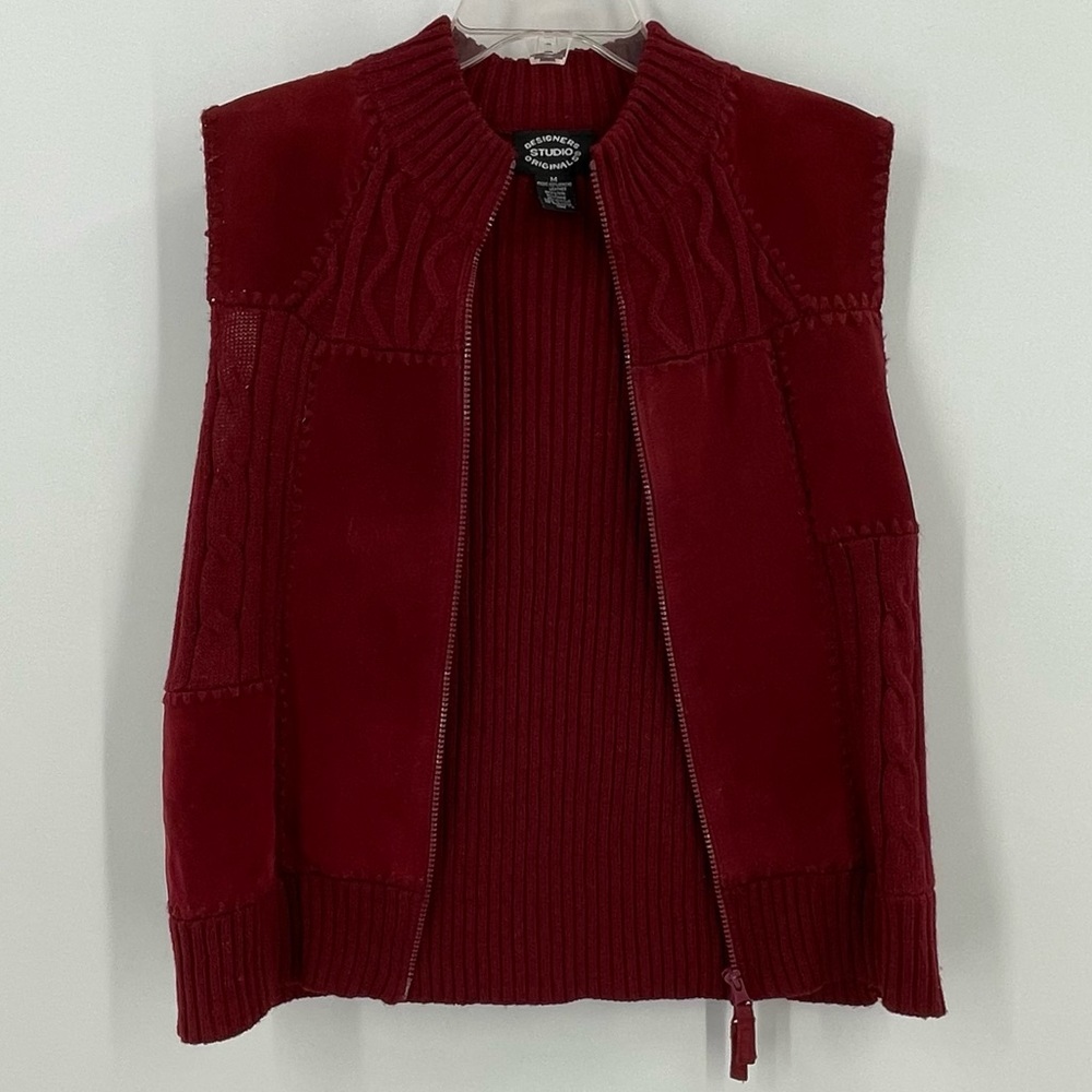 * Vintage Suede Patchwork Maroon Leather Vest Designers Originals Studio Sz M